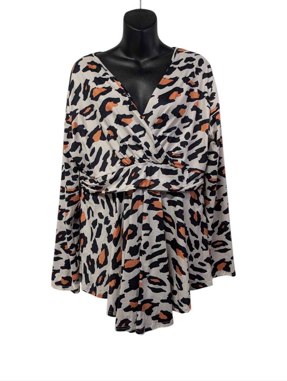 Allegrace Leopard Print Wrap Tunic Top Plus 1X Long Sleeve V-Neck Surplice NWT